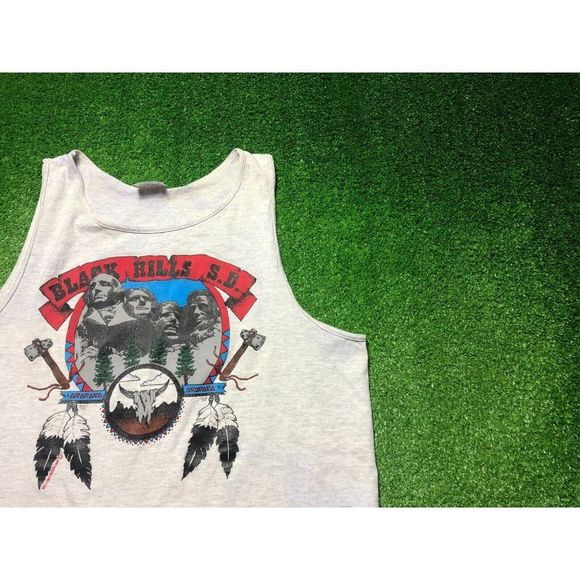 Tee Jays Shirts Vintage9s Black Market Mount Rushmore Indian Mens White Tank Top Size Xl